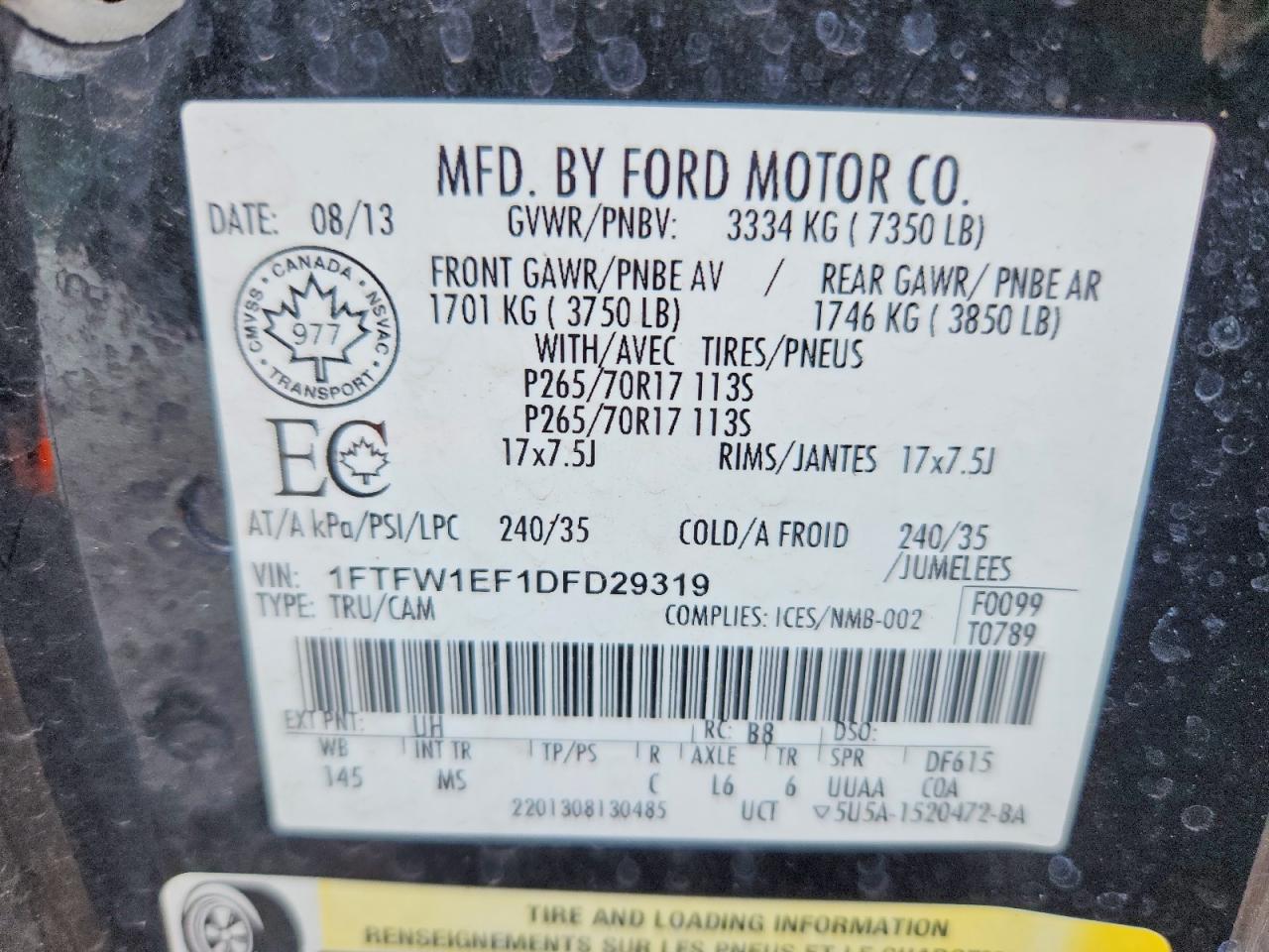 2013 Ford F150 Supercrew Black vin: 1FTFW1EF1DFD29319