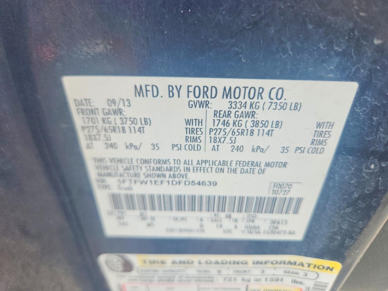 2013 Ford F150 Supercrew Blue vin: 1FTFW1EF1DFD54639