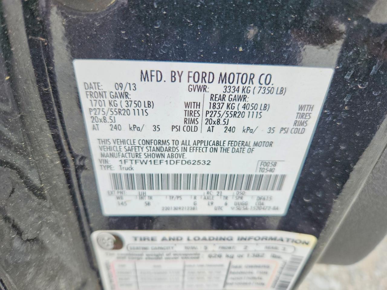 2013 Ford F150 Supercrew Black vin: 1FTFW1EF1DFD62532