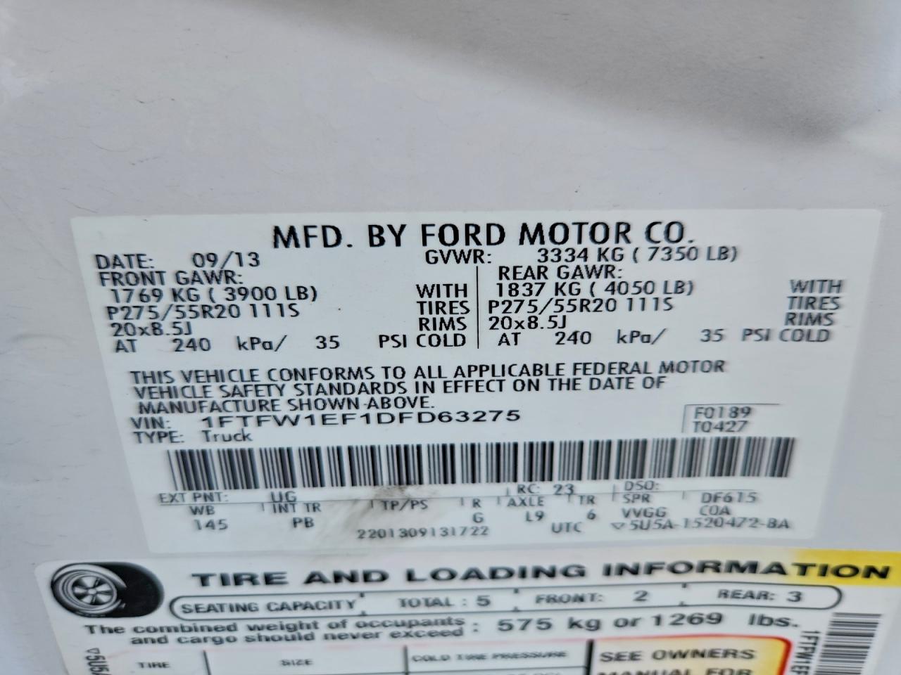 2013 Ford F150 Supercrew White vin: 1FTFW1EF1DFD63275
