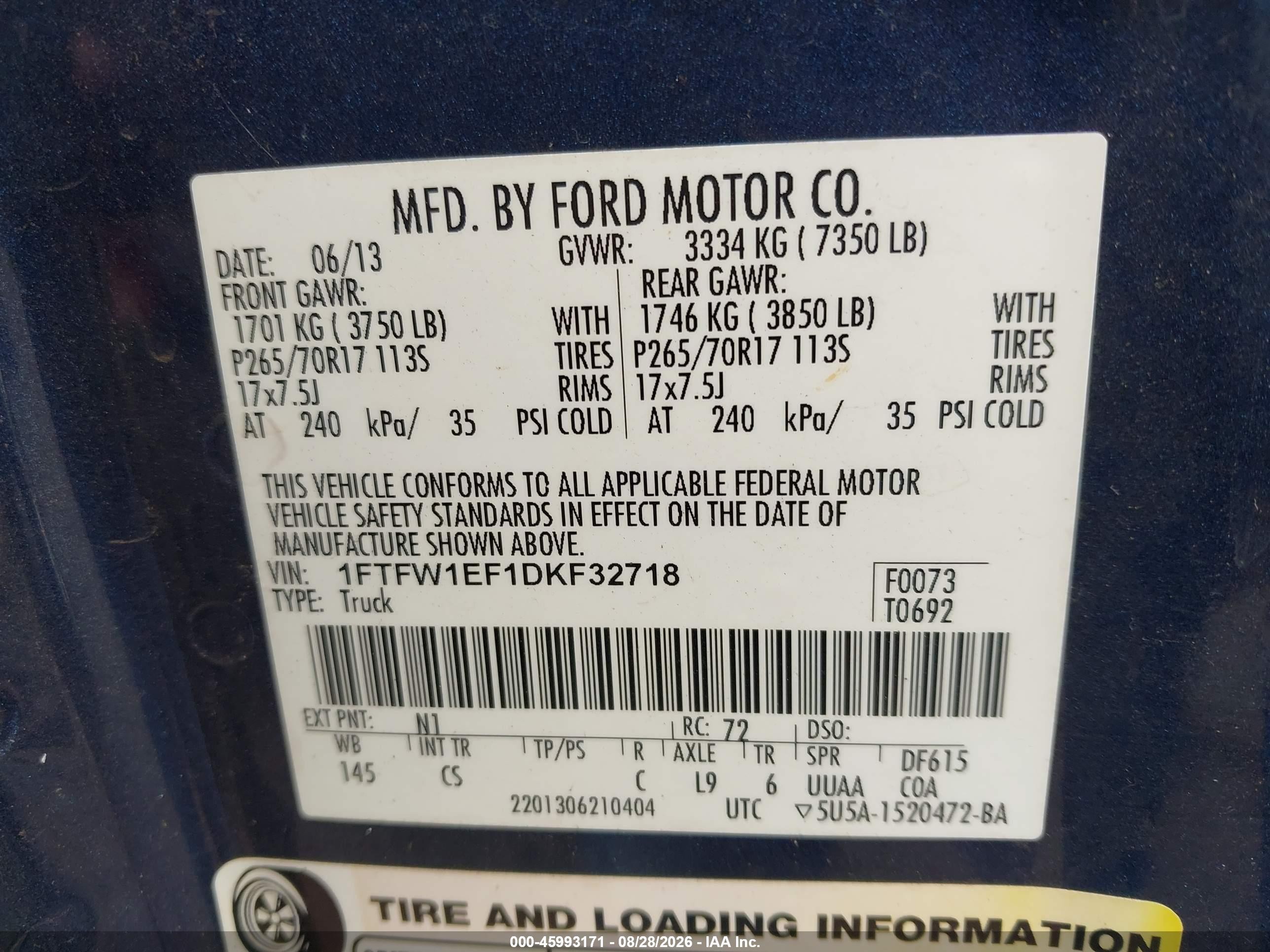 2013 Ford F-150 Xl Dark Blue vin: 1FTFW1EF1DKF32718