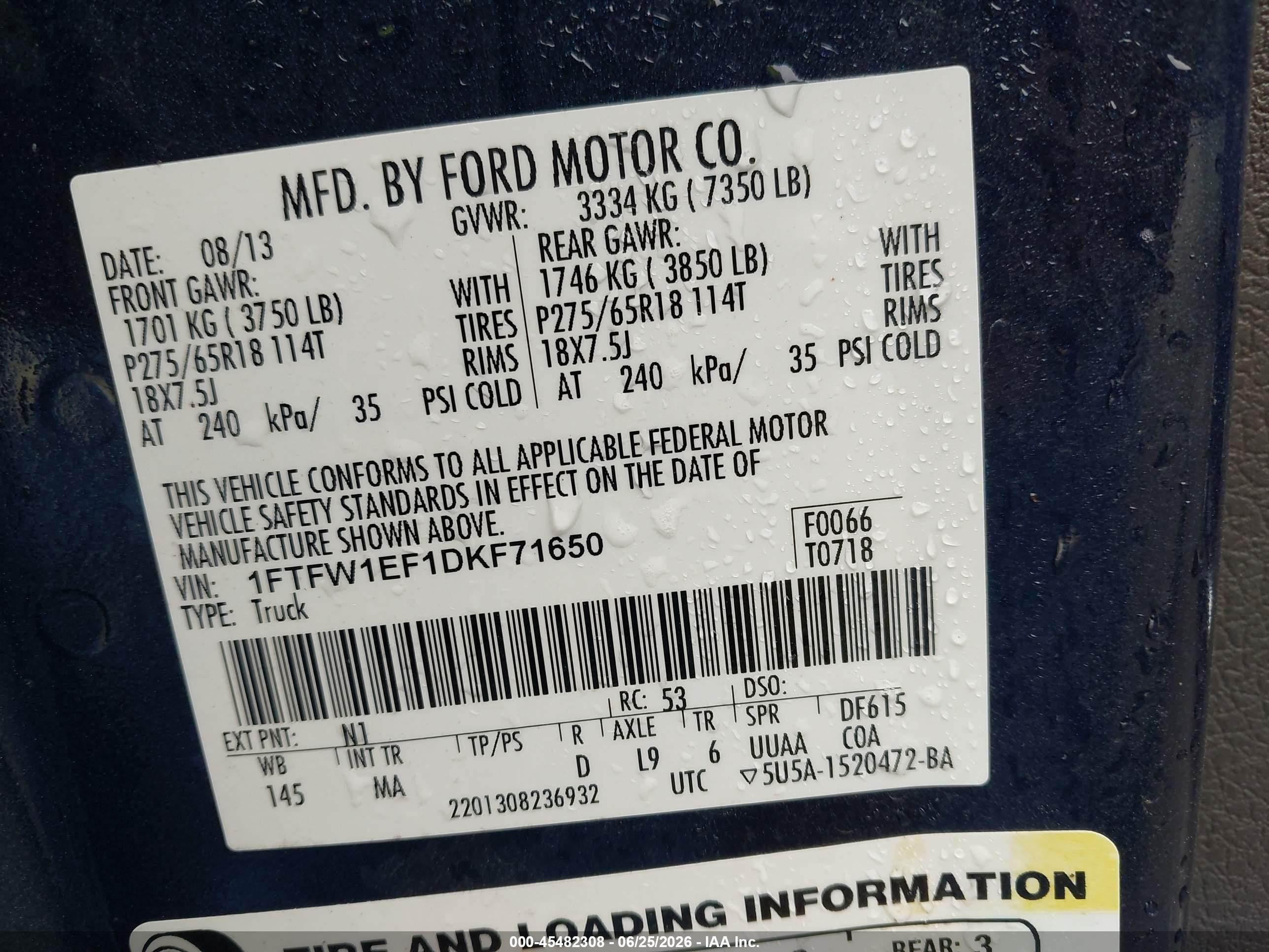 2013 Ford F-150 Xlt Blue vin: 1FTFW1EF1DKF71650