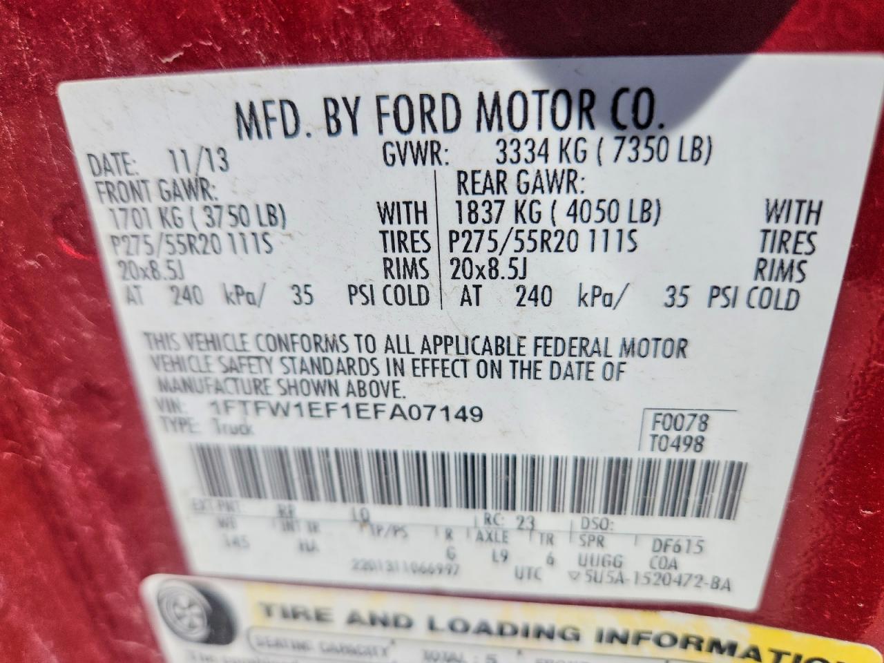 2014 Ford F150 Supercrew Red vin: 1FTFW1EF1EFA07149