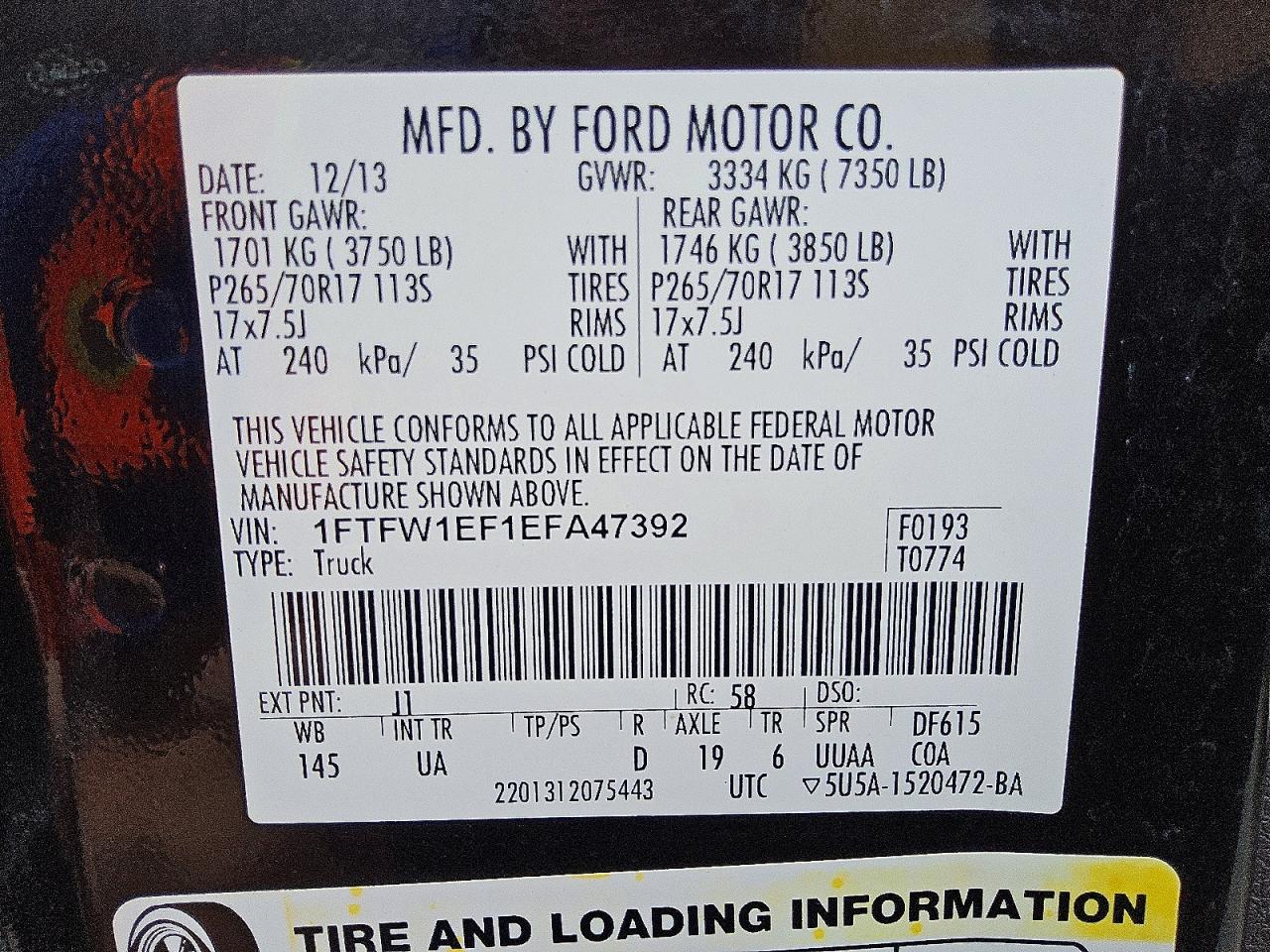 2014 Ford F150 Supercrew Black vin: 1FTFW1EF1EFA47392