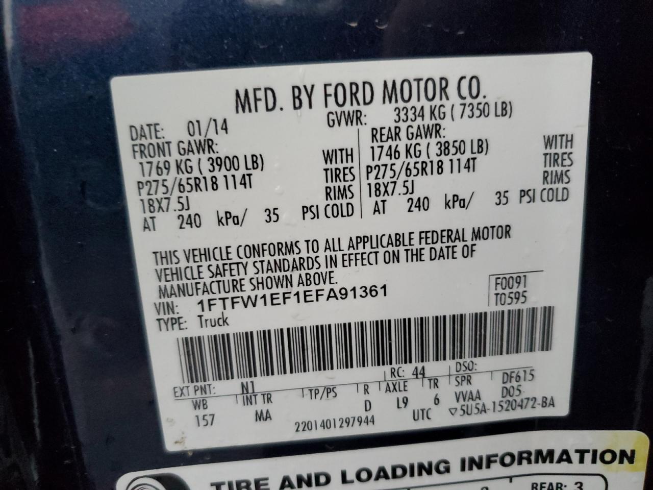 2014 Ford F150 Supercrew Blue vin: 1FTFW1EF1EFA91361