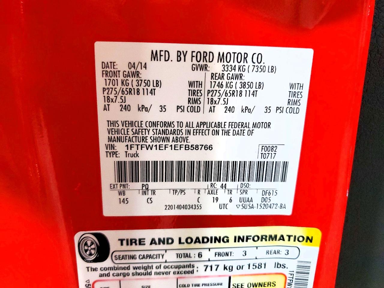 2014 Ford F150 Supercrew Red vin: 1FTFW1EF1EFB58766