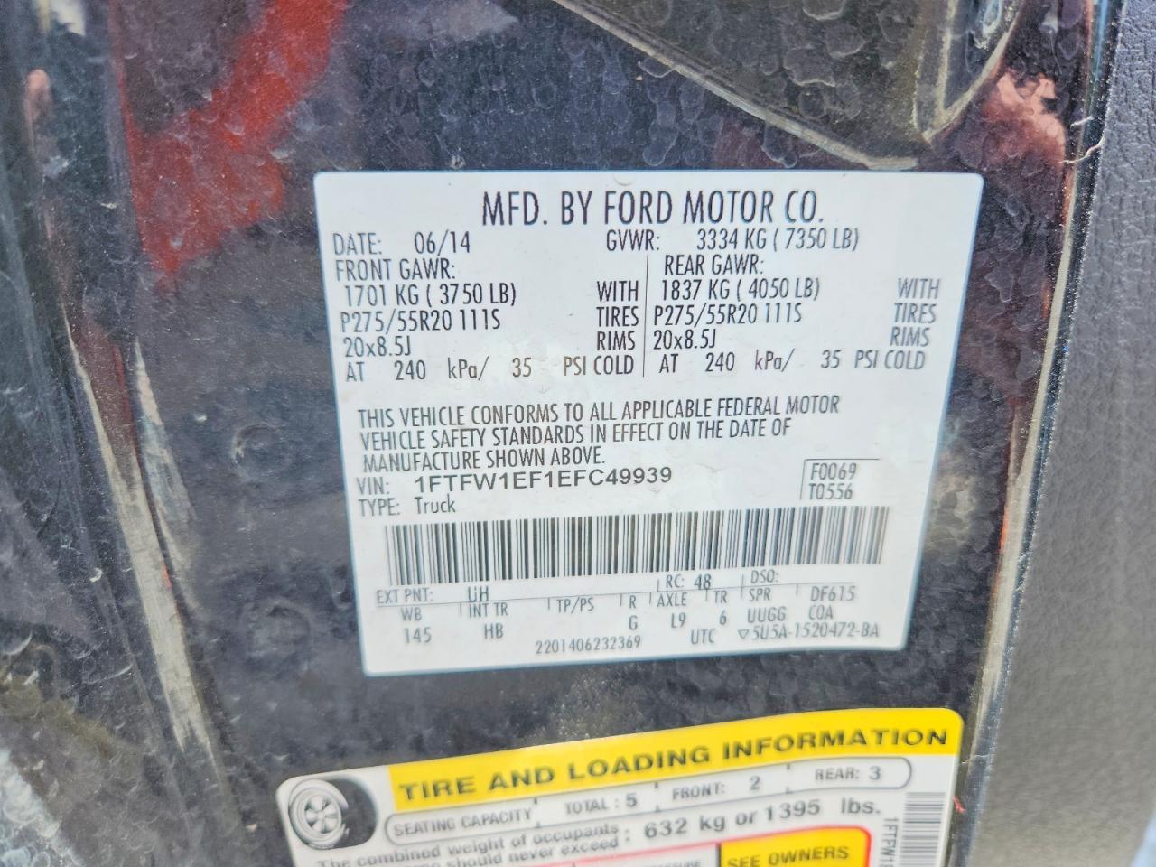 2014 Ford F150 Supercrew Black vin: 1FTFW1EF1EFC49939