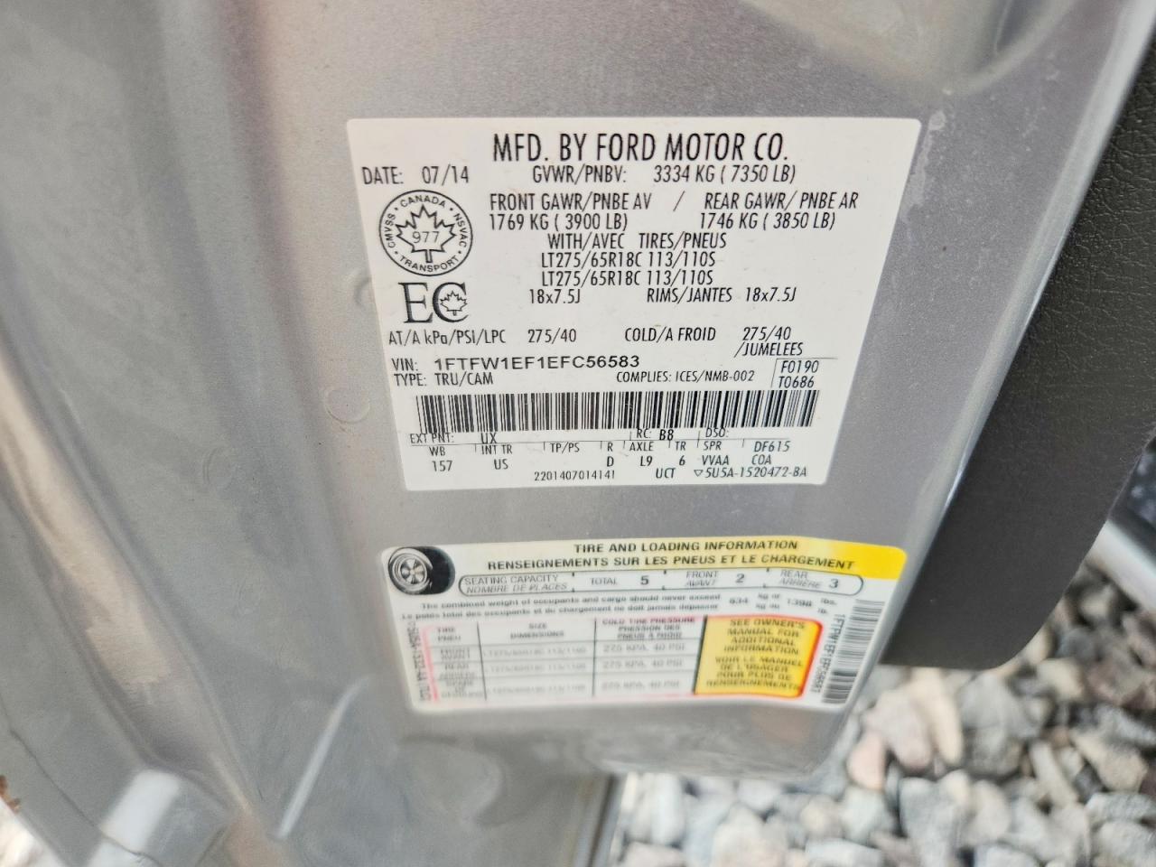 2014 Ford F150 Supercrew Silver vin: 1FTFW1EF1EFC56583