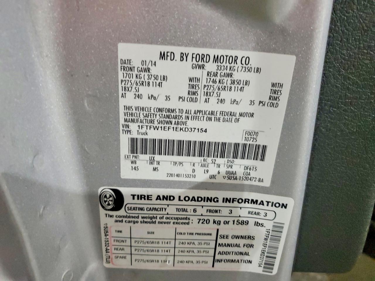 2014 Ford F150 Supercrew Silver vin: 1FTFW1EF1EKD37154