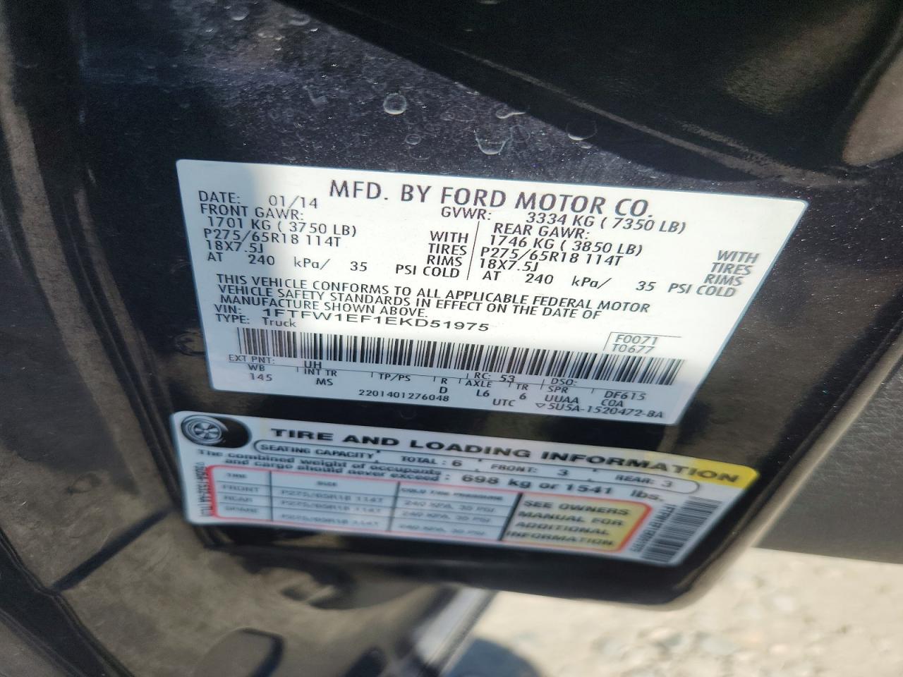 2014 Ford F150 Supercrew Black vin: 1FTFW1EF1EKD51975