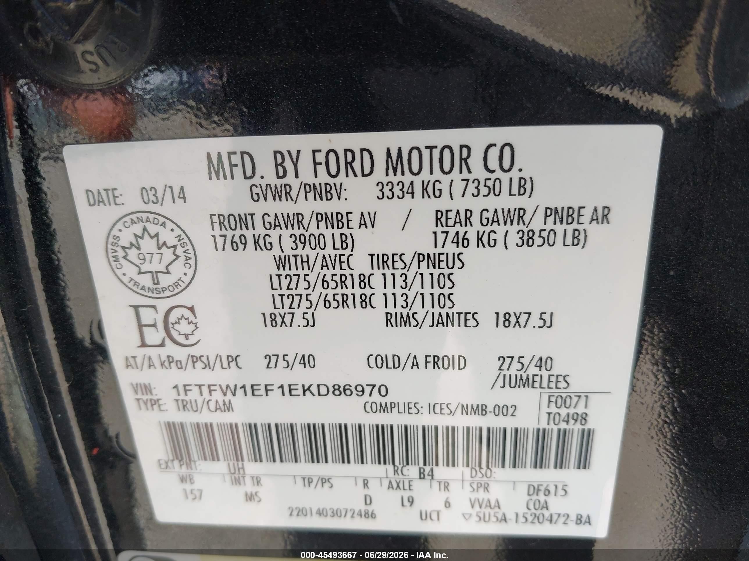 2014 Ford F-150 Xlt Black vin: 1FTFW1EF1EKD86970