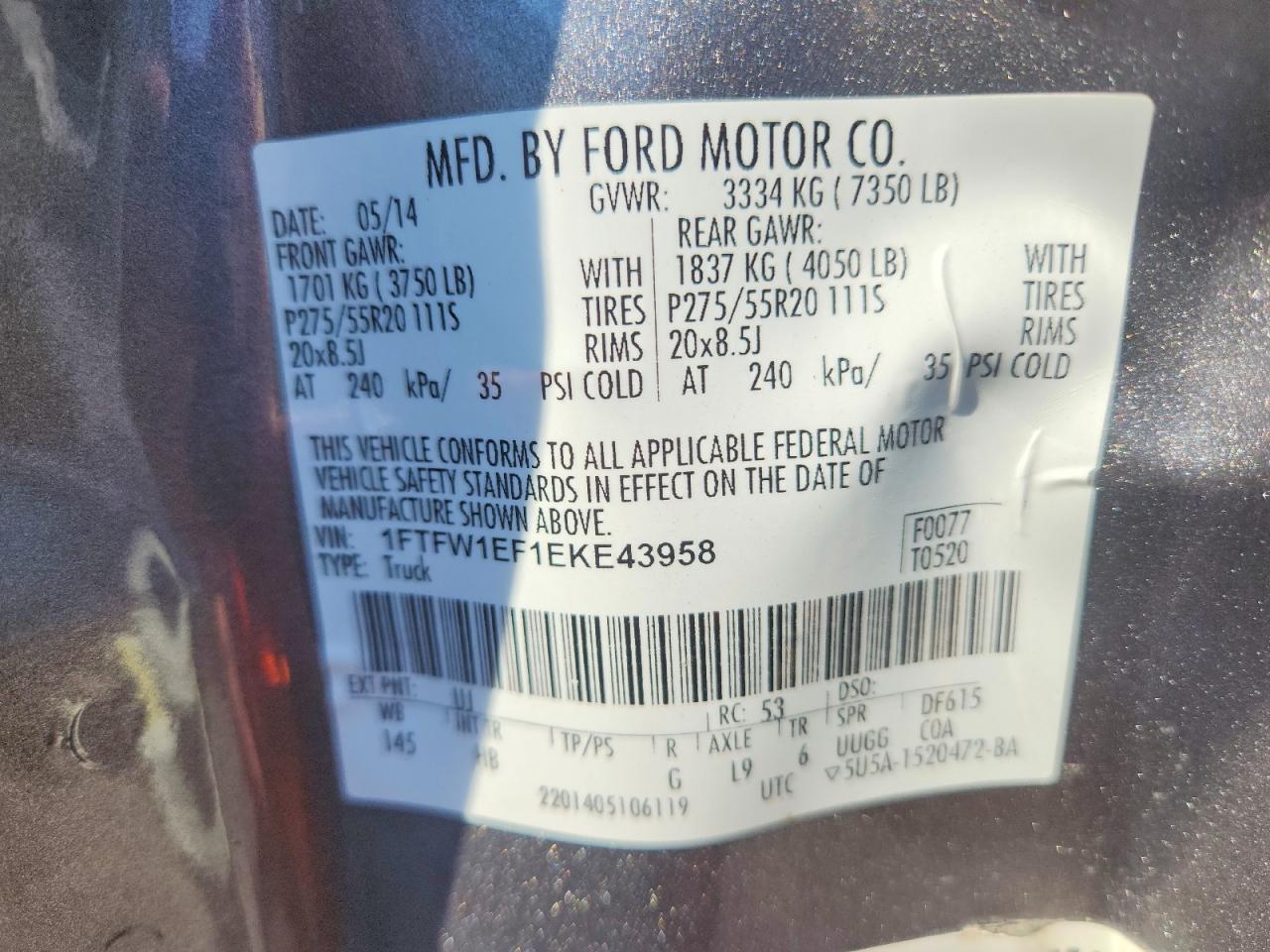 2014 Ford F150 Supercrew Gray vin: 1FTFW1EF1EKE43958