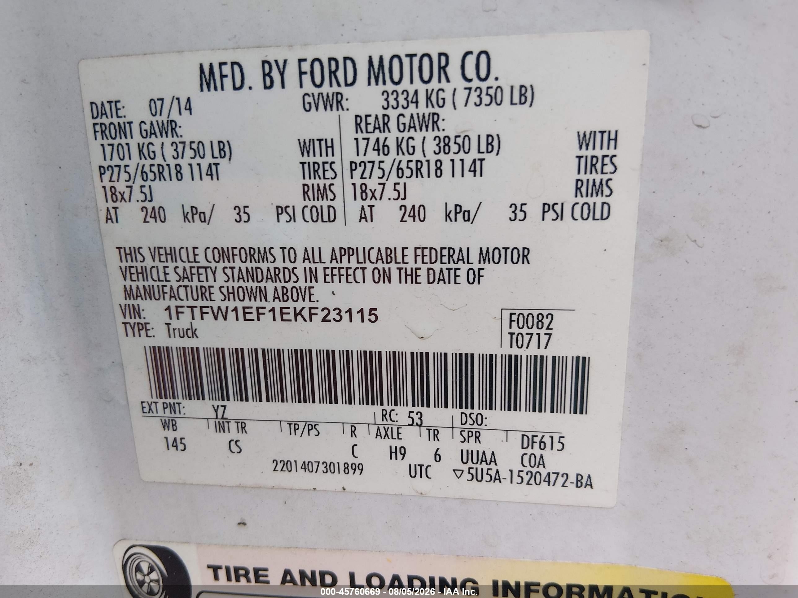 2014 Ford F-150 Stx White vin: 1FTFW1EF1EKF23115
