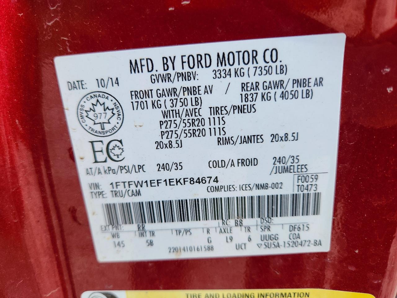 2014 Ford F150 Supercrew Maroon vin: 1FTFW1EF1EKF84674