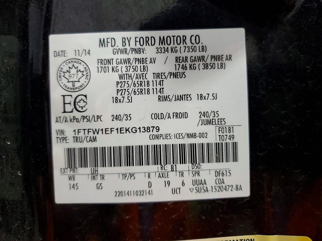 2014 Ford F150 Supercrew Black vin: 1FTFW1EF1EKG13879