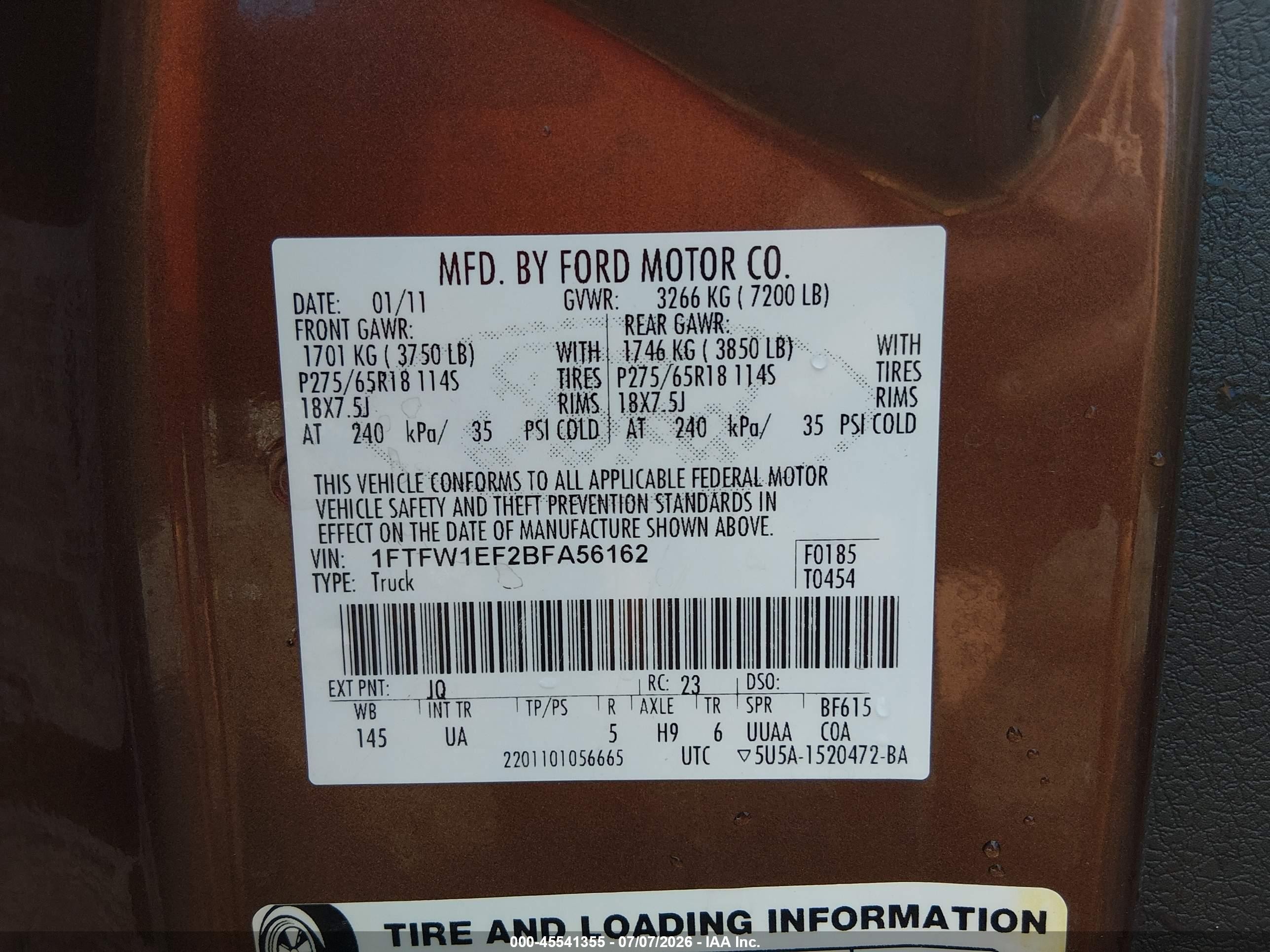 2011 Ford F-150 Xlt Brown vin: 1FTFW1EF2BFA56162