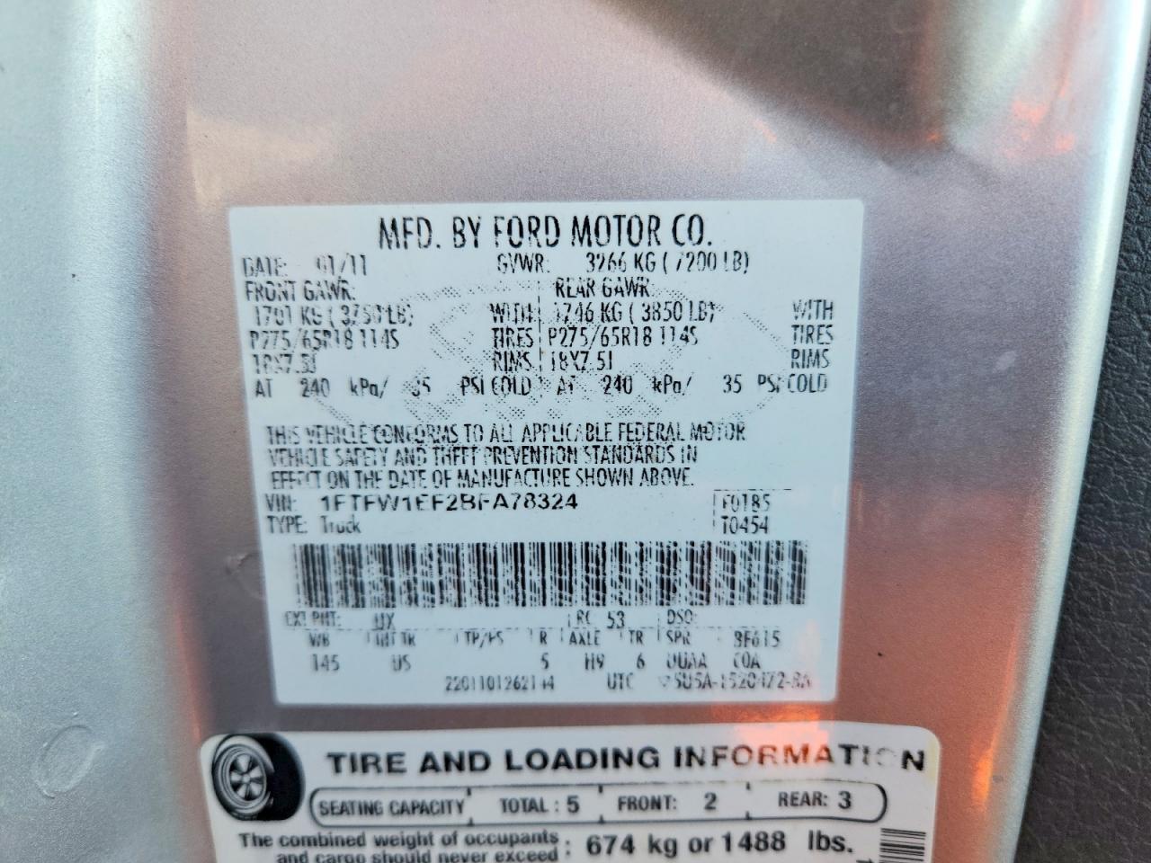 2011 Ford F150 Supercrew Silver vin: 1FTFW1EF2BFA78324