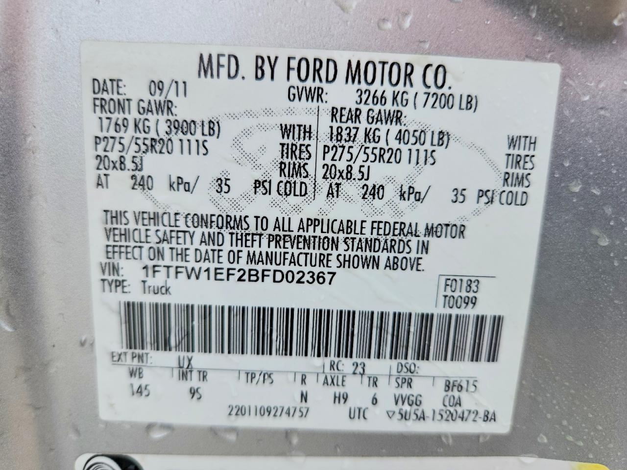 2011 Ford F150 Supercrew Silver vin: 1FTFW1EF2BFD02367