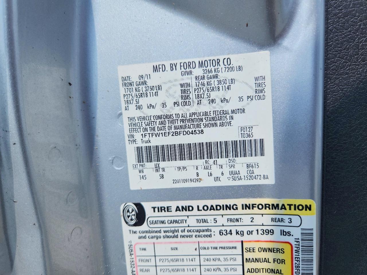 2011 Ford F150 Supercrew Silver vin: 1FTFW1EF2BFD04538