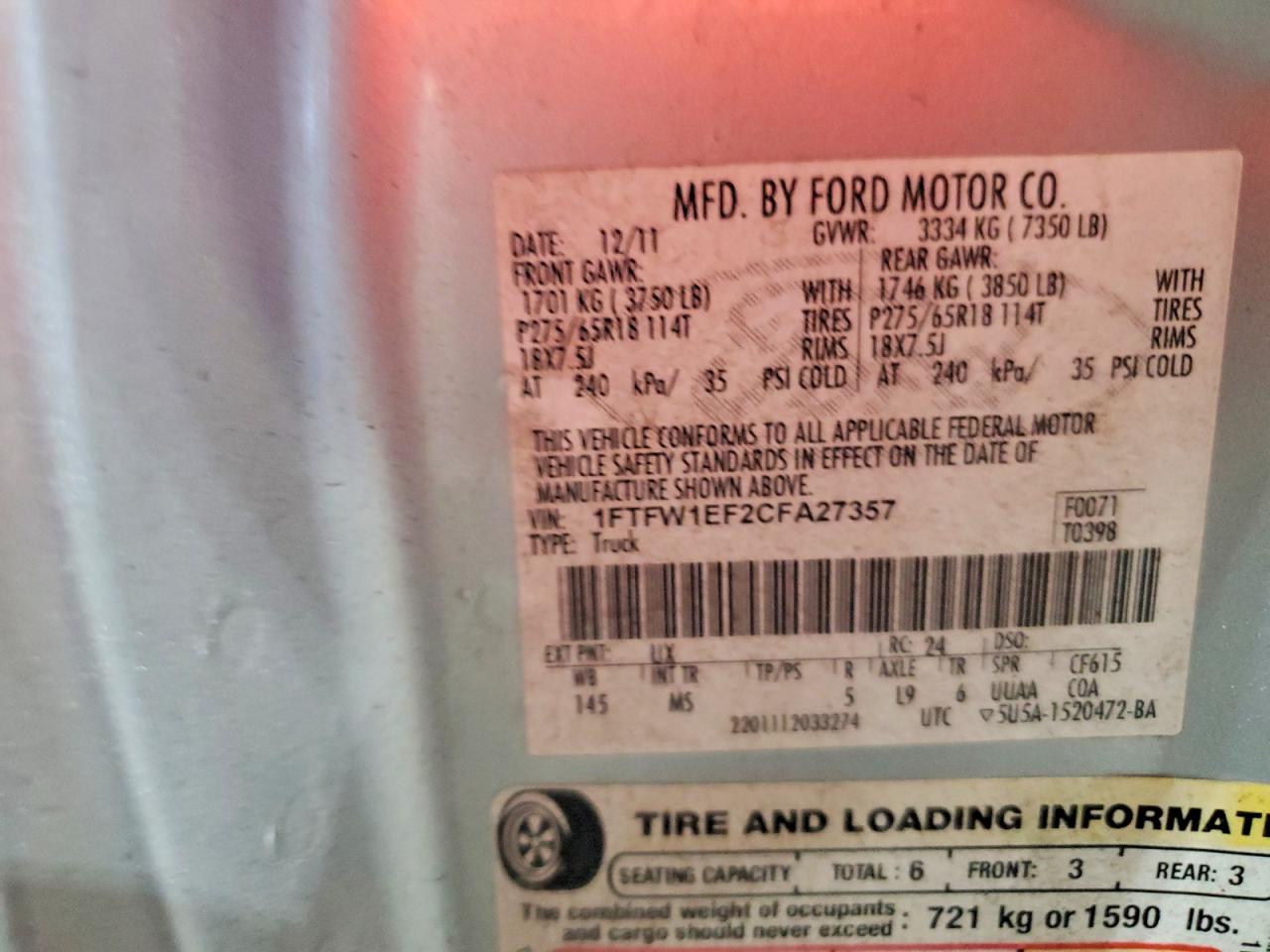 2012 Ford F150 Supercrew Silver vin: 1FTFW1EF2CFA27357