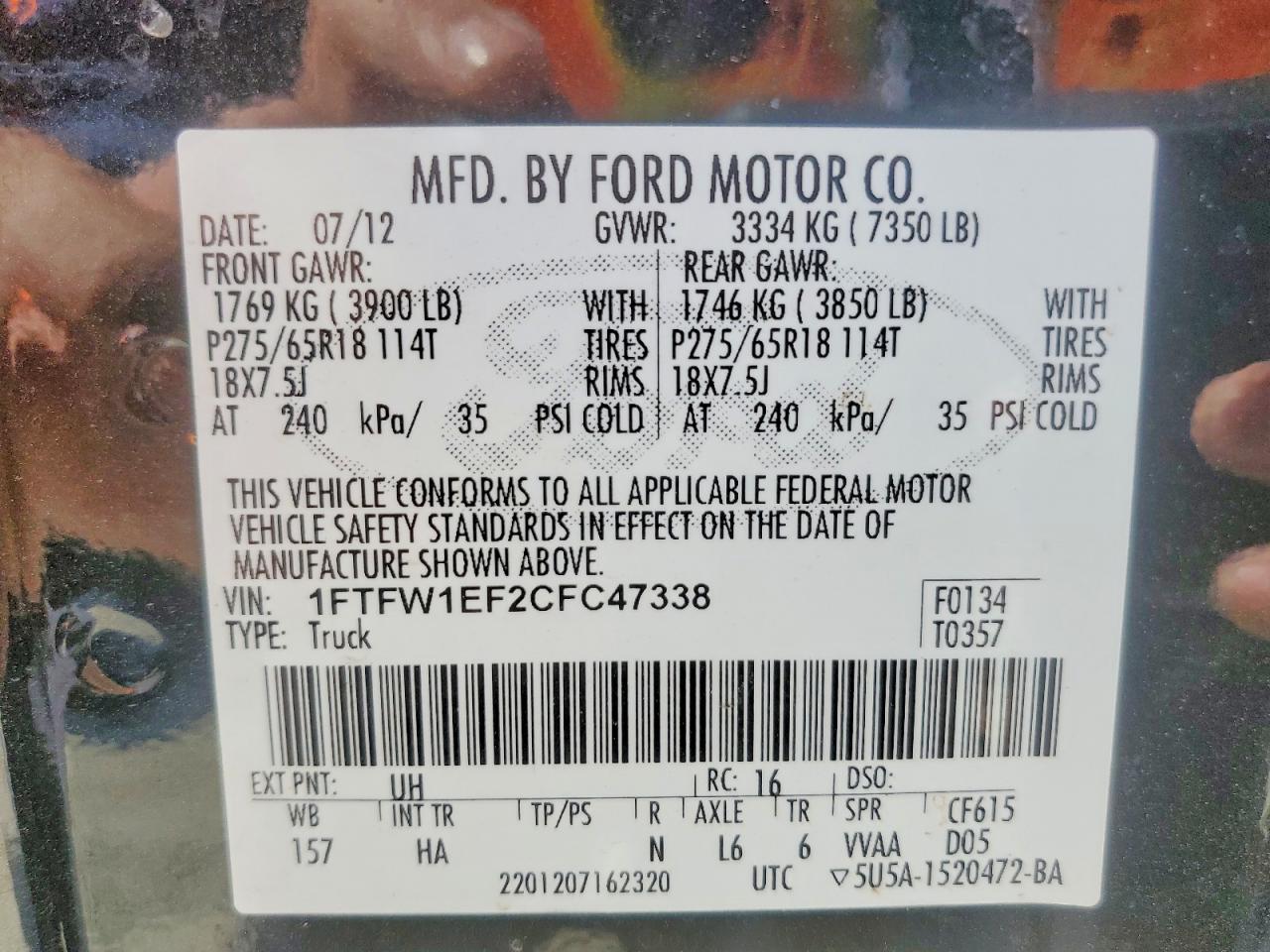 2012 Ford F150 Supercrew Black vin: 1FTFW1EF2CFC47338
