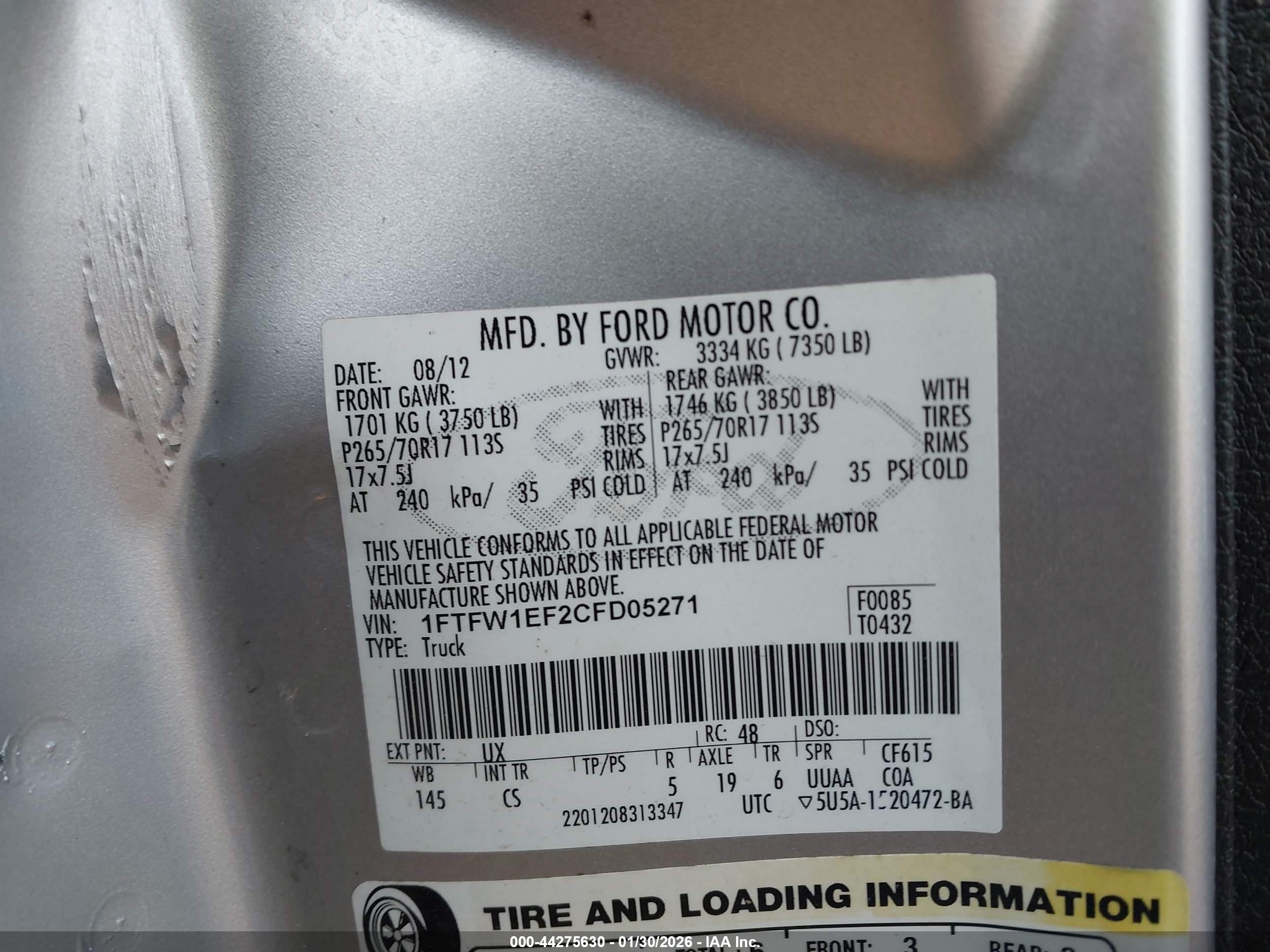 2012 Ford F-150 Xl Silver vin: 1FTFW1EF2CFD05271