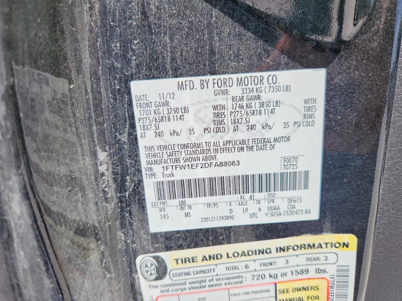 2013 Ford F150 Supercrew Black vin: 1FTFW1EF2DFA88063