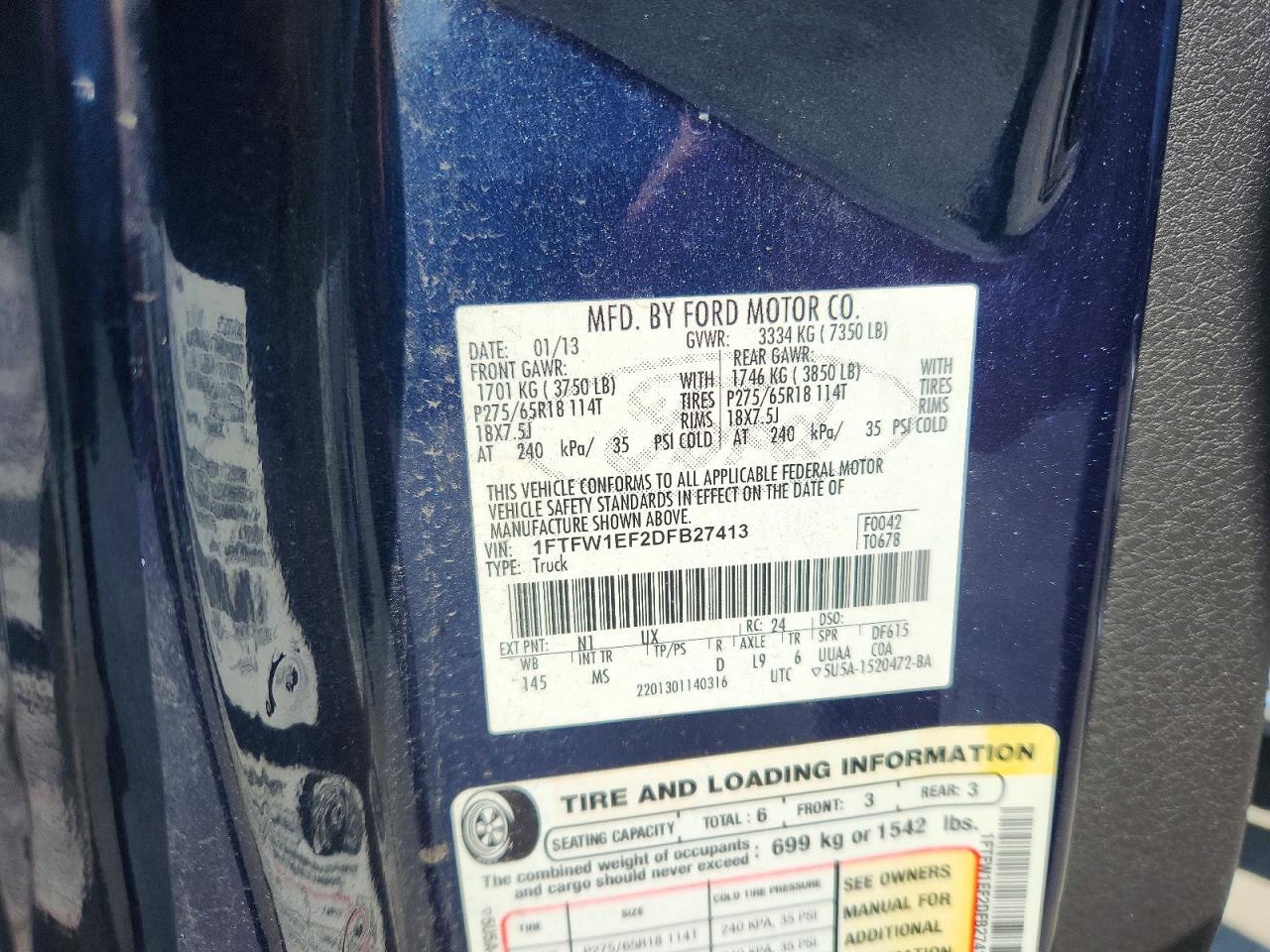 2013 Ford F150 Supercrew Blue vin: 1FTFW1EF2DFB27413