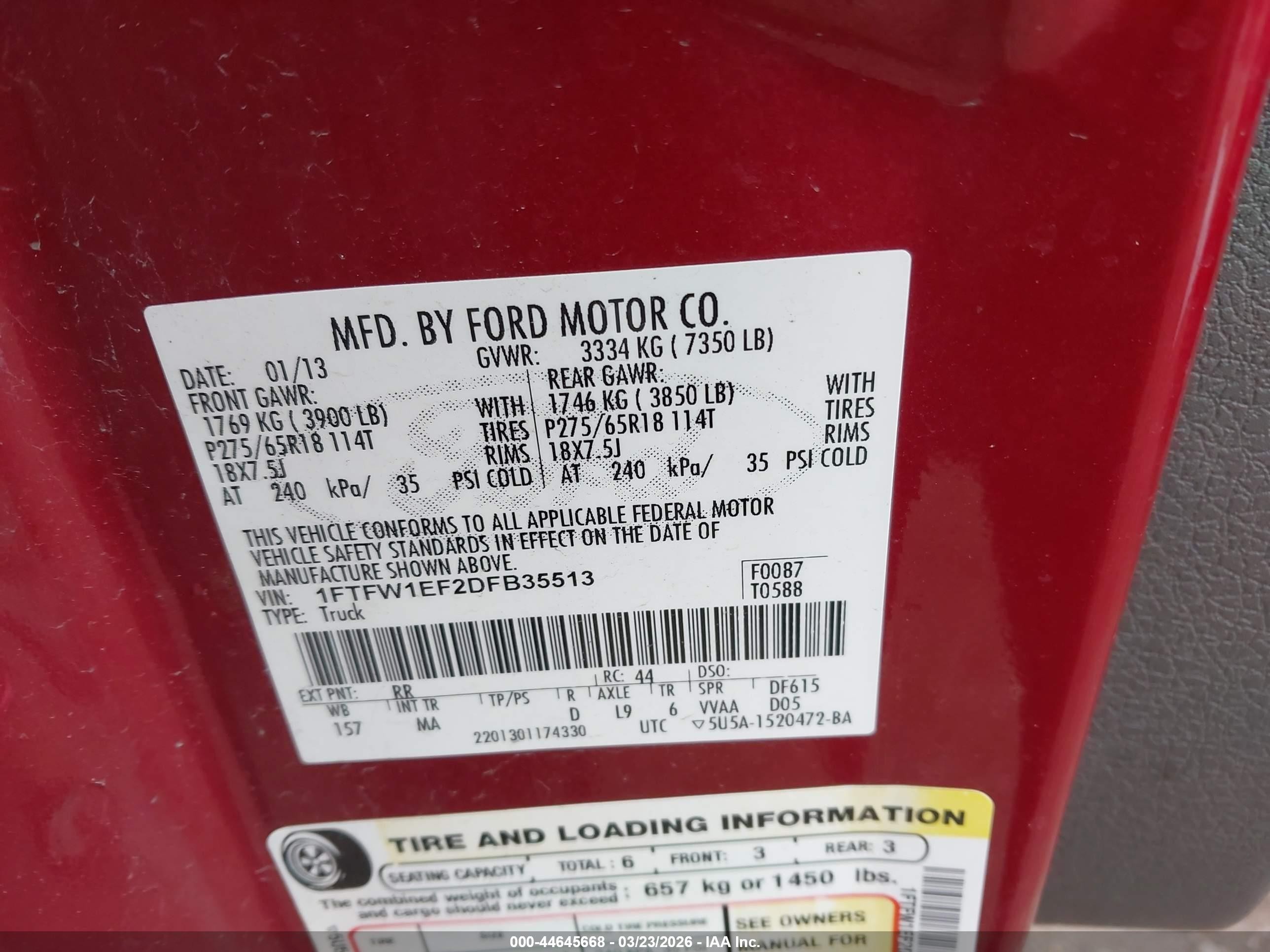 2013 Ford F-150 Xlt Red vin: 1FTFW1EF2DFB35513