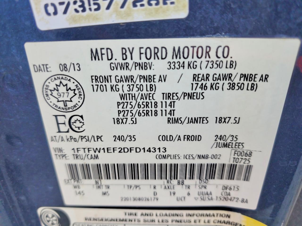 2013 Ford F150 Supercrew Blue vin: 1FTFW1EF2DFD14313