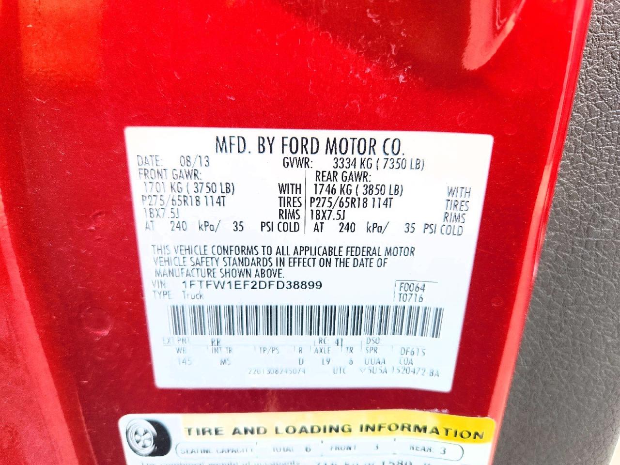 2013 Ford F150 Supercrew Red vin: 1FTFW1EF2DFD38899
