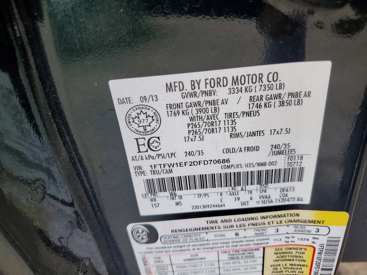 2013 Ford F150 Supercrew Green vin: 1FTFW1EF2DFD70686