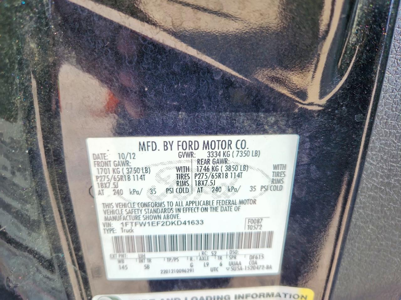 2013 Ford F150 Supercrew Black vin: 1FTFW1EF2DKD41633