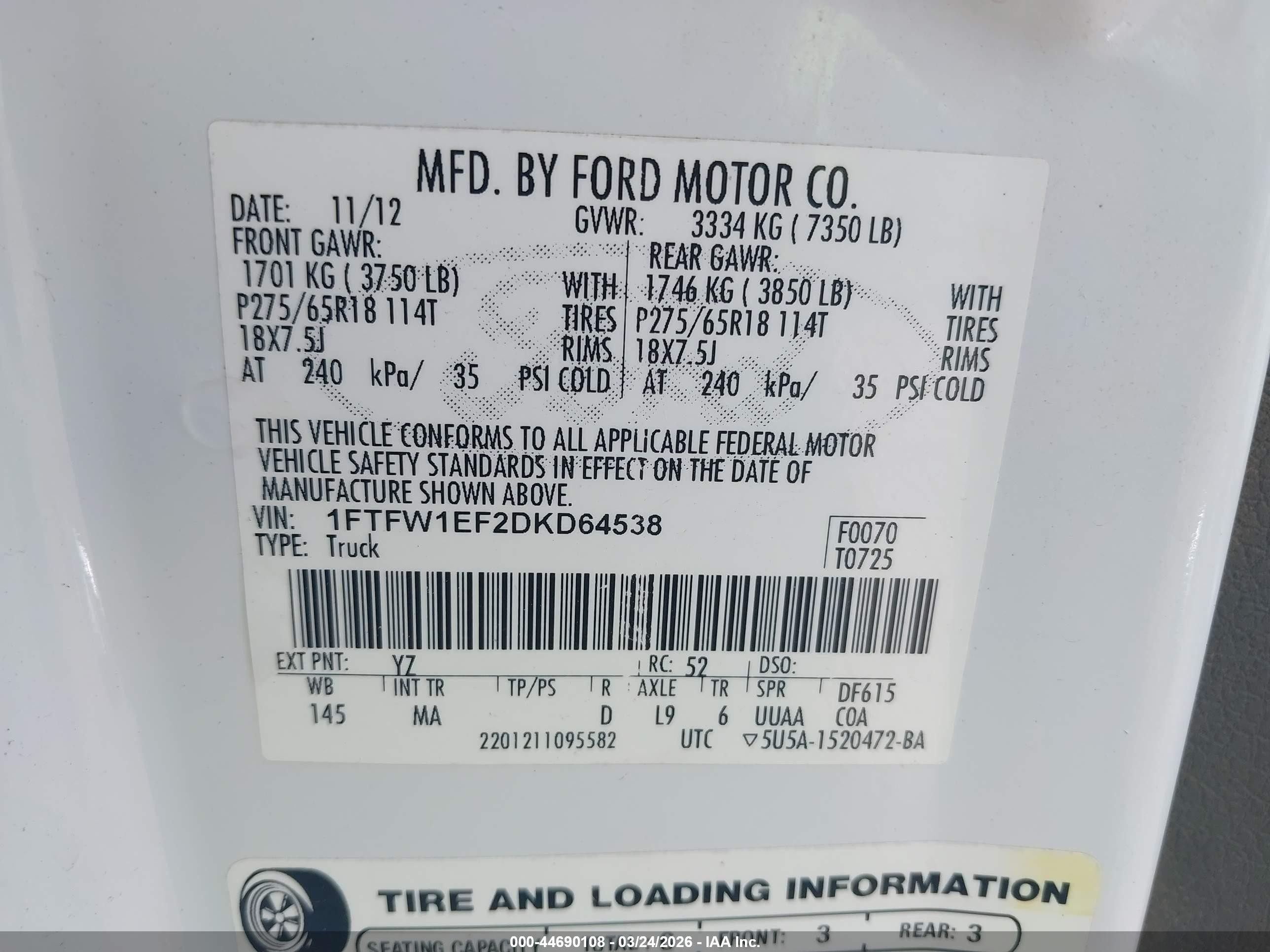 2013 Ford F-150 Xlt Белый vin: 1FTFW1EF2DKD64538