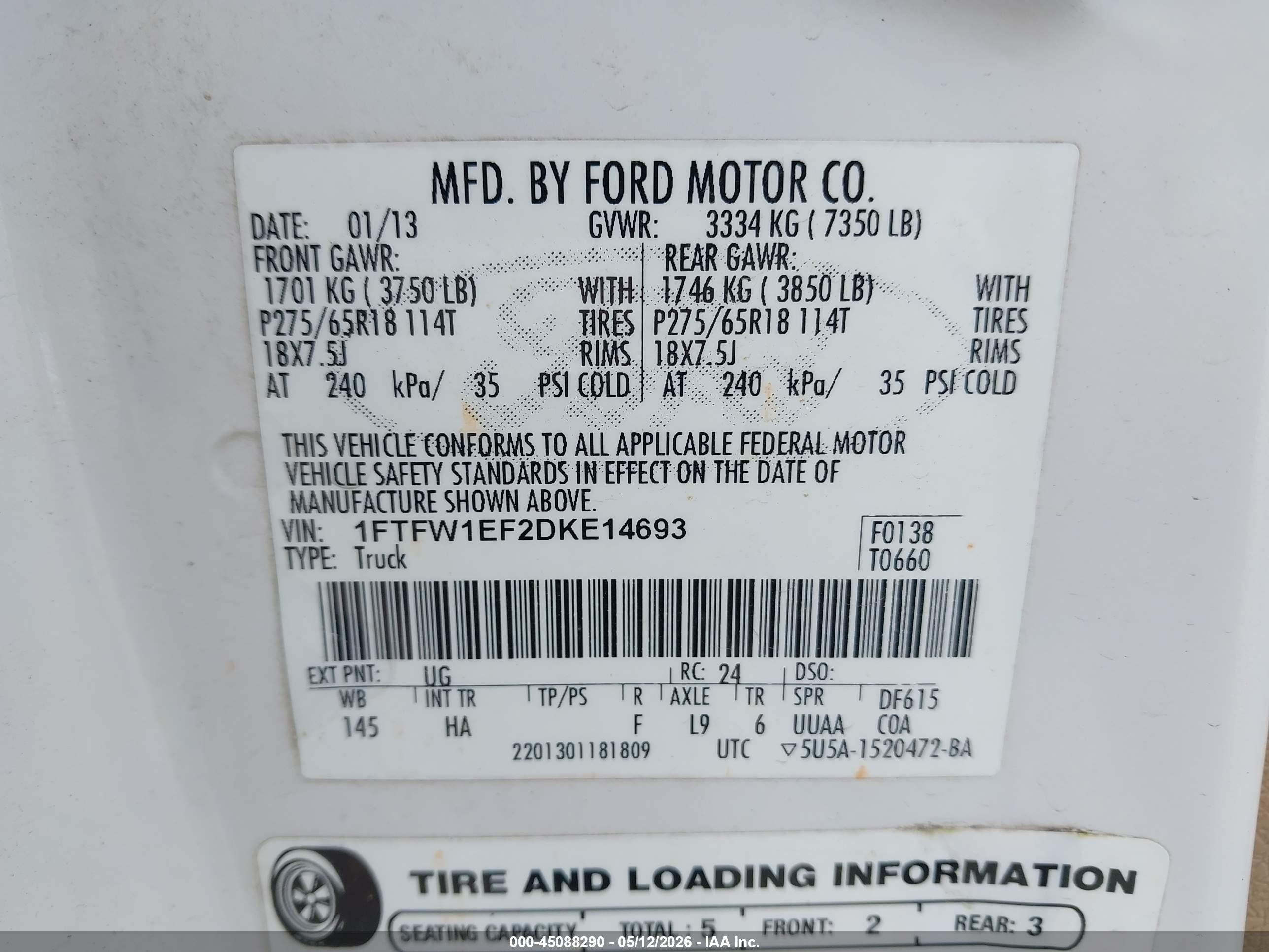 2013 Ford F-150 Lariat White vin: 1FTFW1EF2DKE14693
