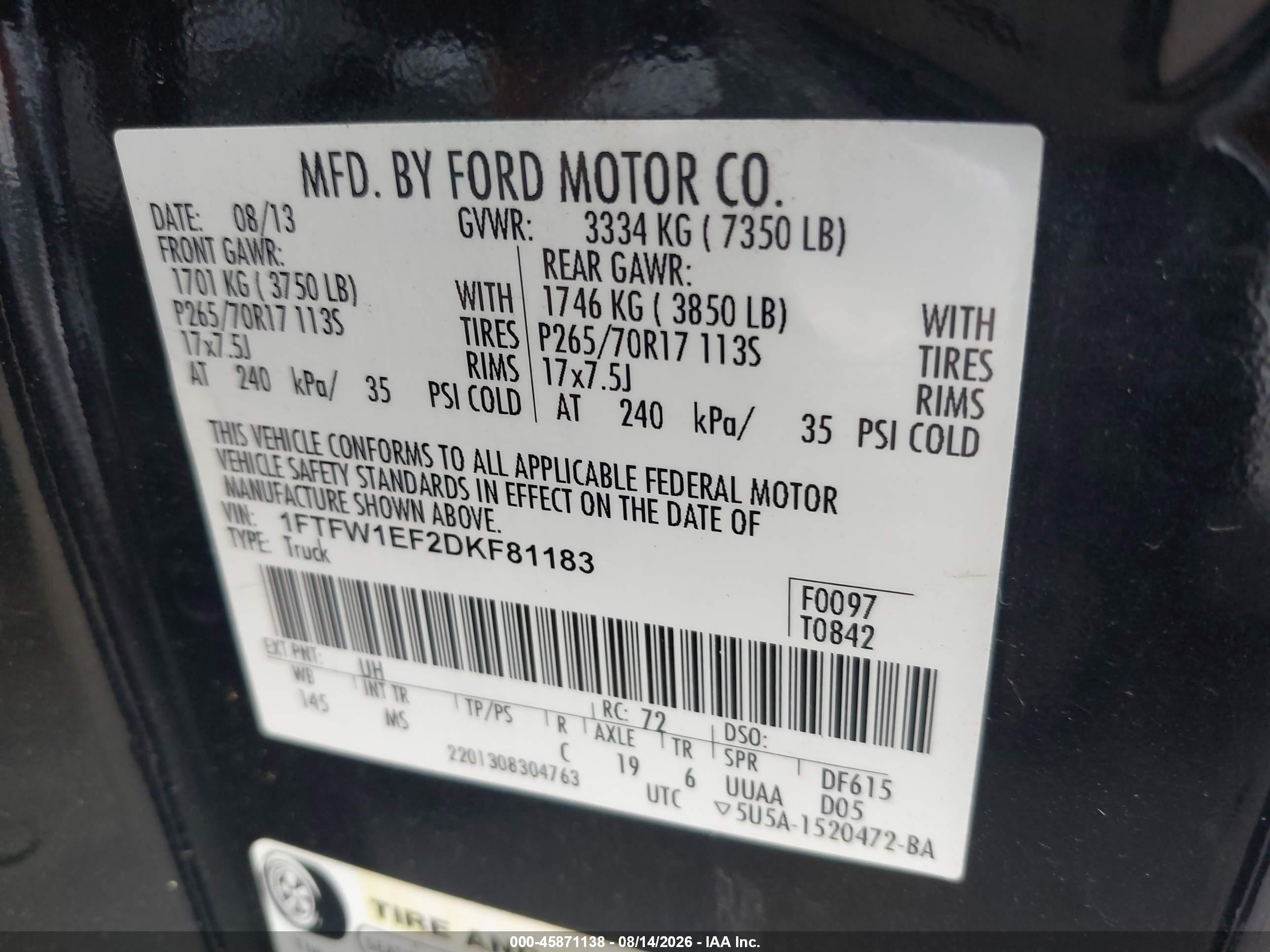 2013 Ford F-150 Xlt Black vin: 1FTFW1EF2DKF81183