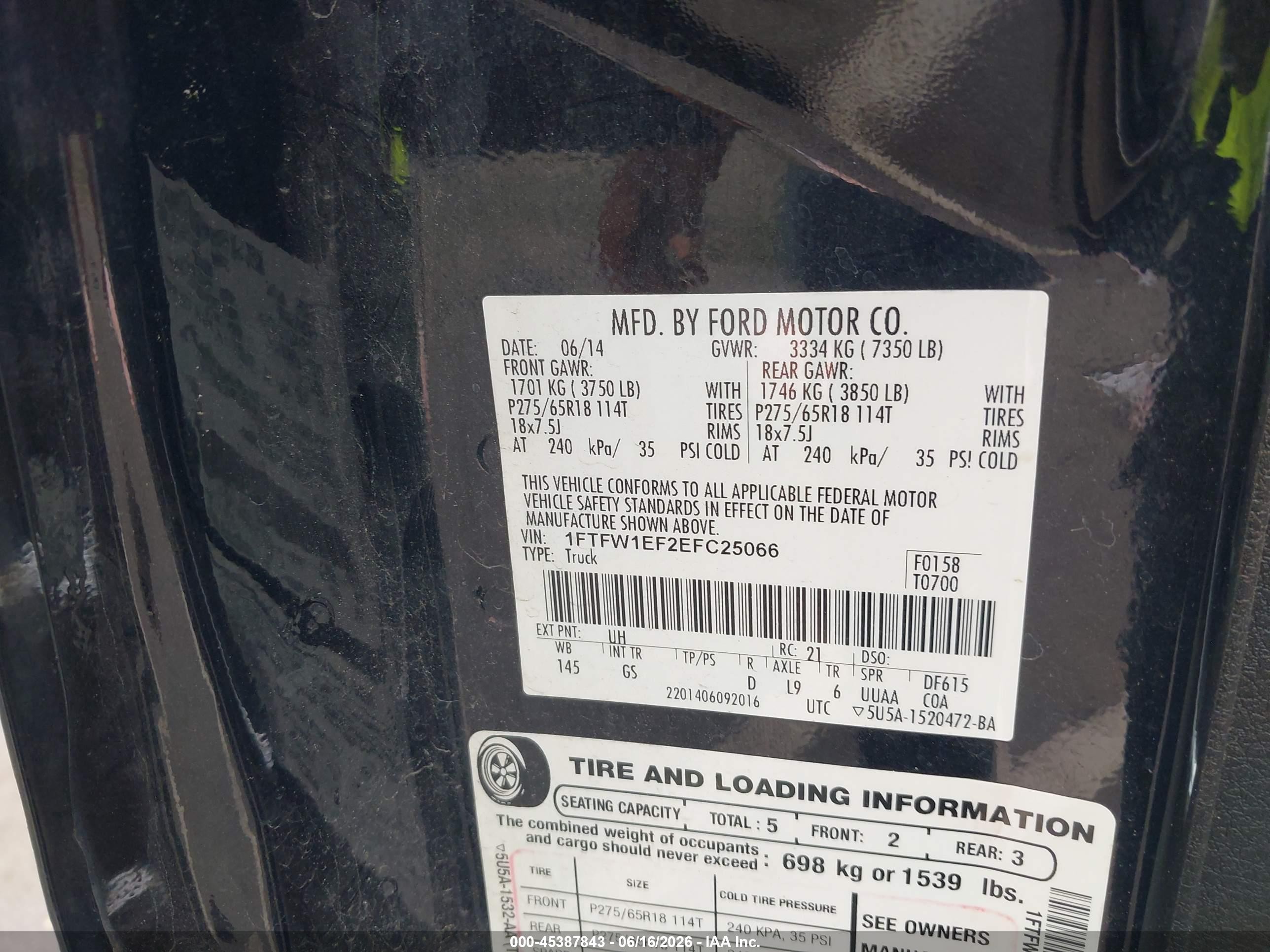 2014 Ford F-150 Xlt Black vin: 1FTFW1EF2EFC25066