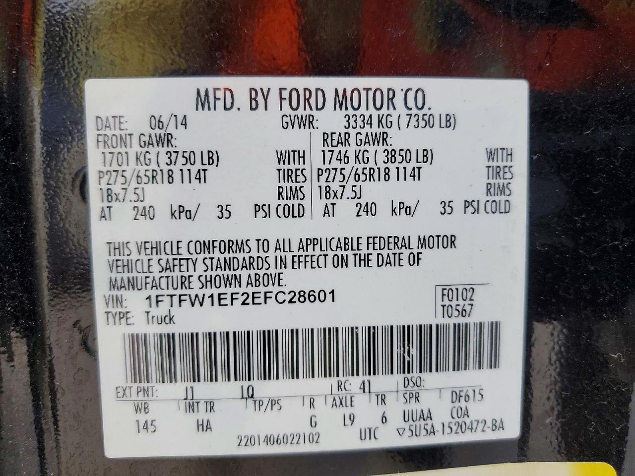 2014 Ford F150 Supercrew Black vin: 1FTFW1EF2EFC28601