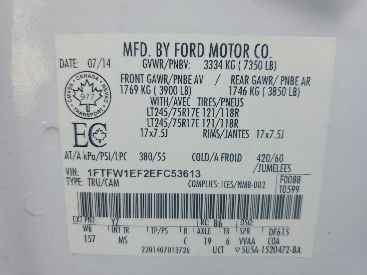 2014 Ford F150 Supercrew White vin: 1FTFW1EF2EFC53613