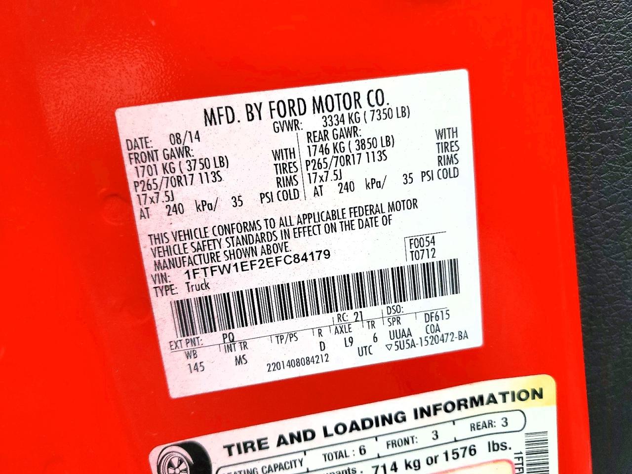 2014 Ford F150 Red vin: 1FTFW1EF2EFC84179