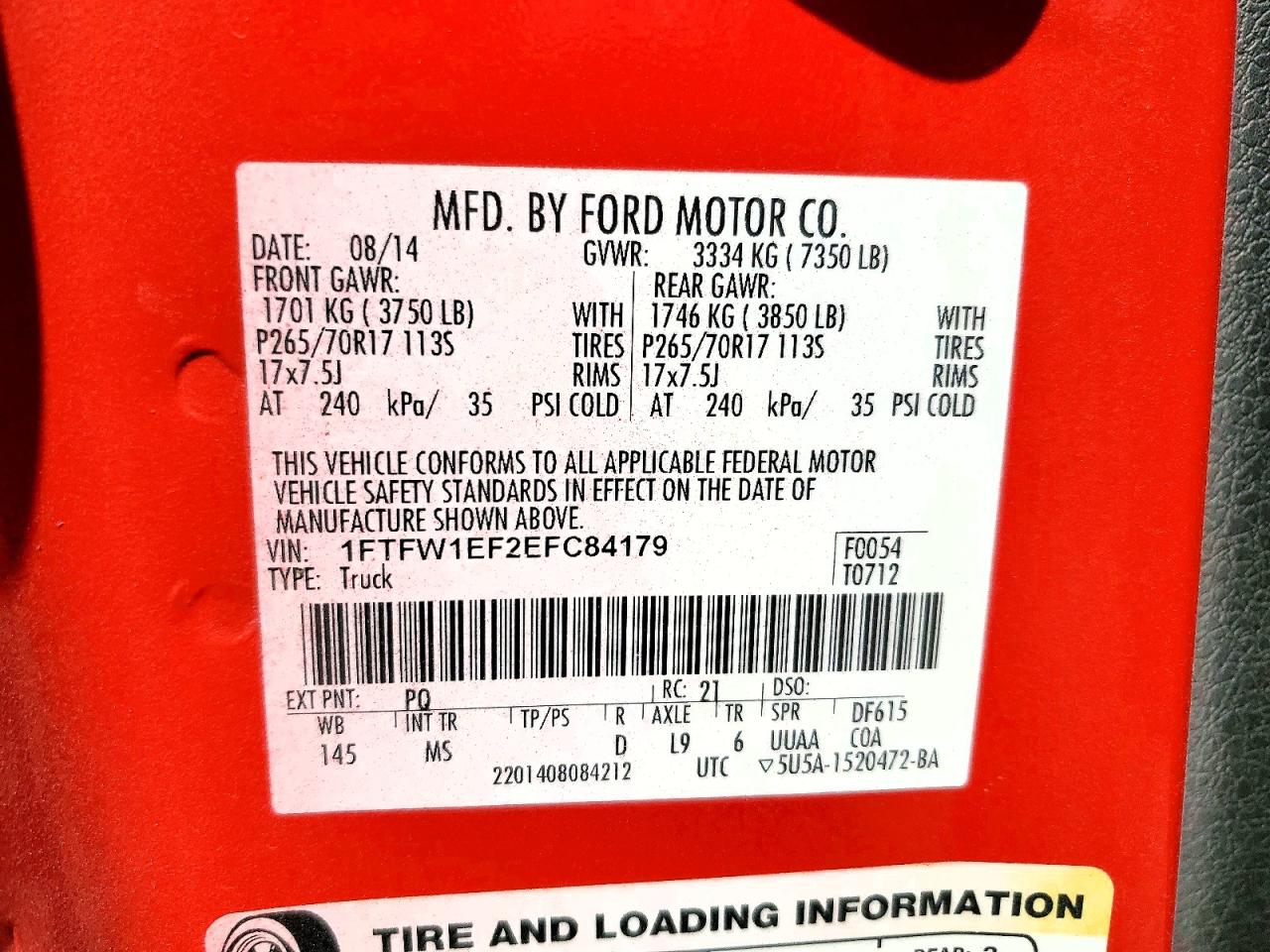 2014 Ford F150 Red vin: 1FTFW1EF2EFC84179