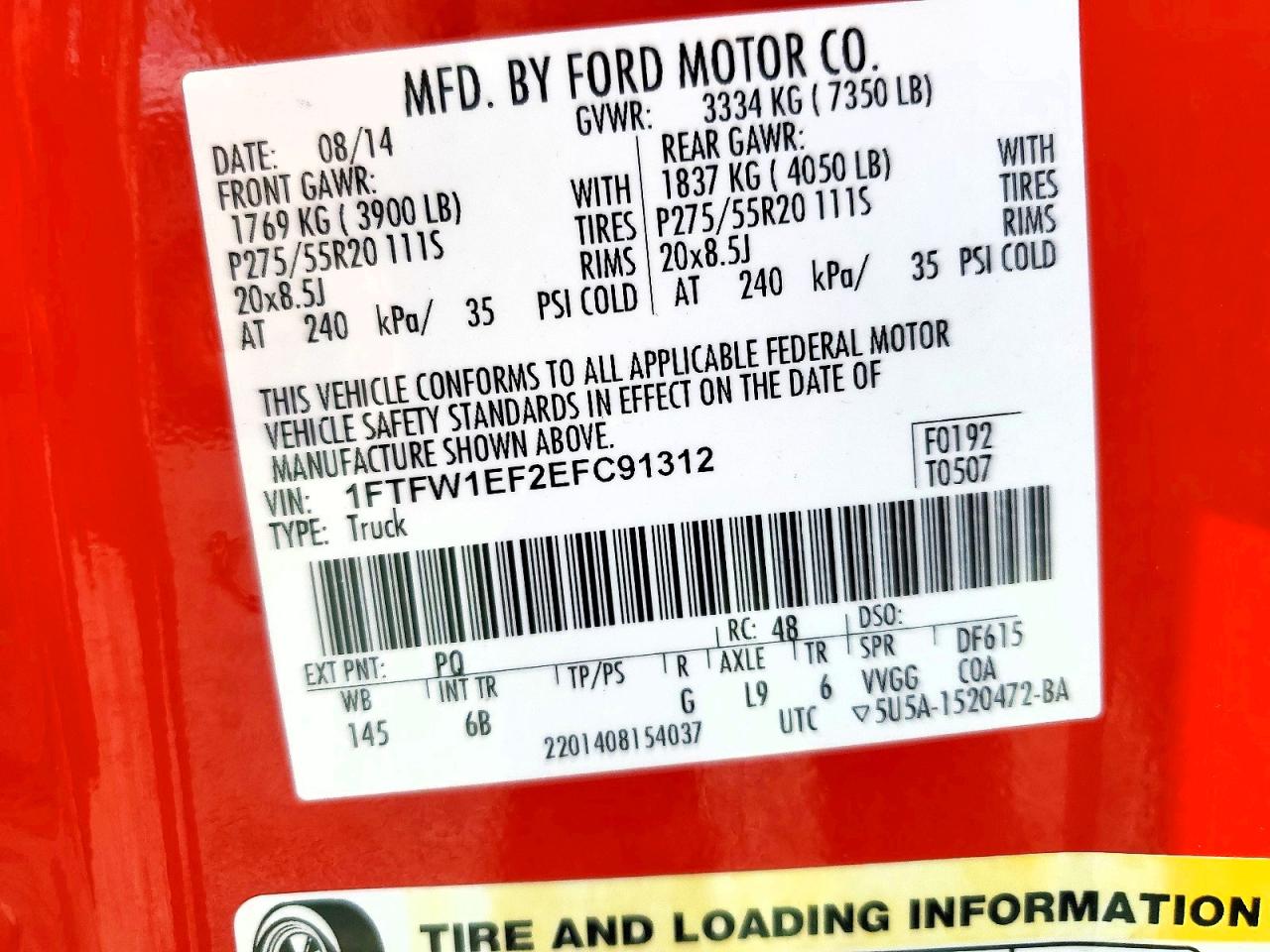 2014 Ford F150 Supercrew Red vin: 1FTFW1EF2EFC91312
