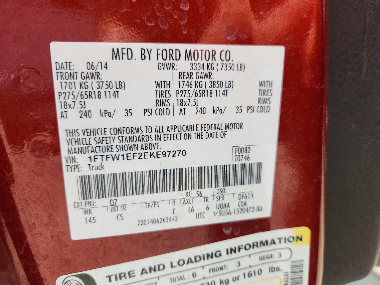 2014 Ford F150 Supercrew Red vin: 1FTFW1EF2EKE97270