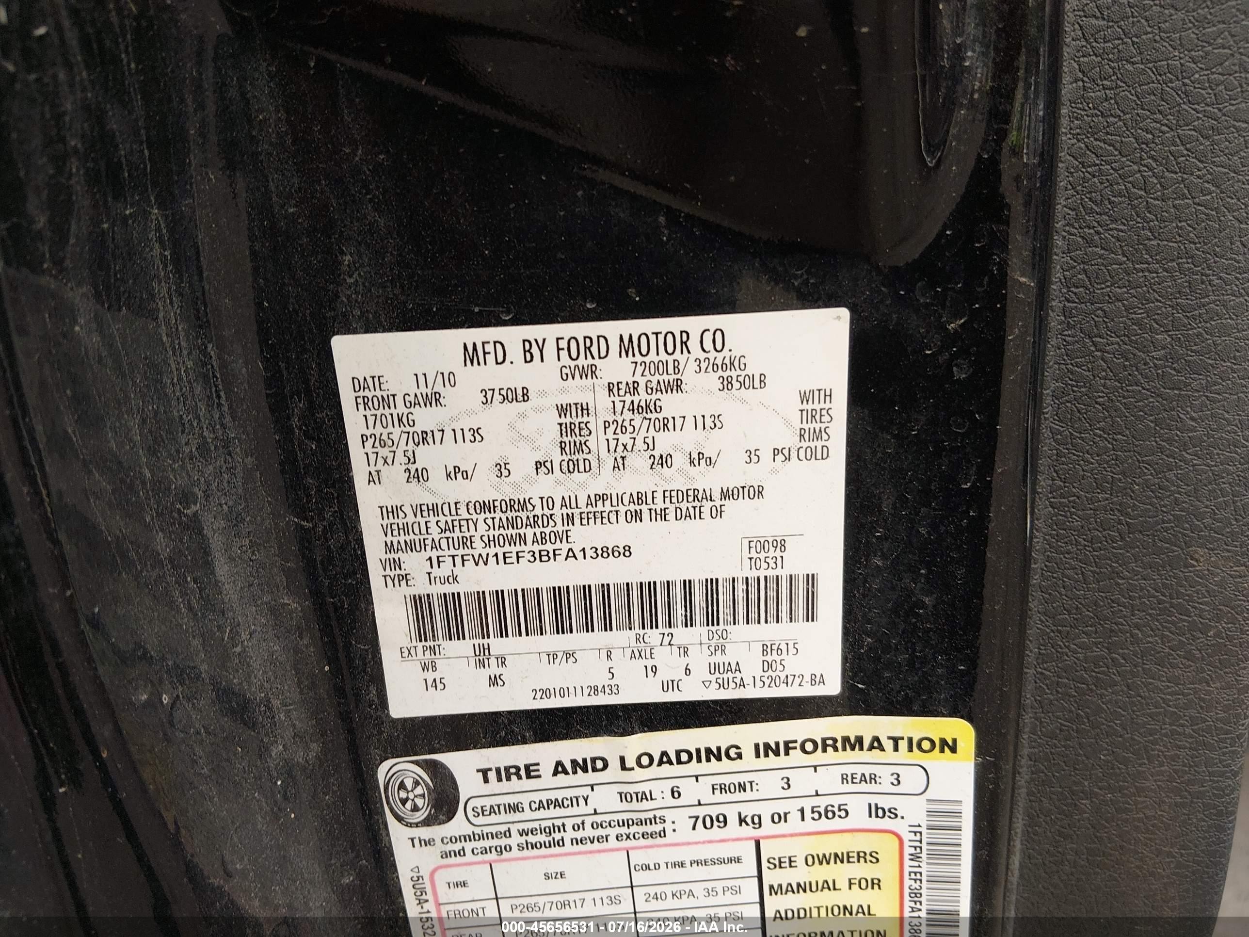 2011 Ford F-150 Xlt Black vin: 1FTFW1EF3BFA13868