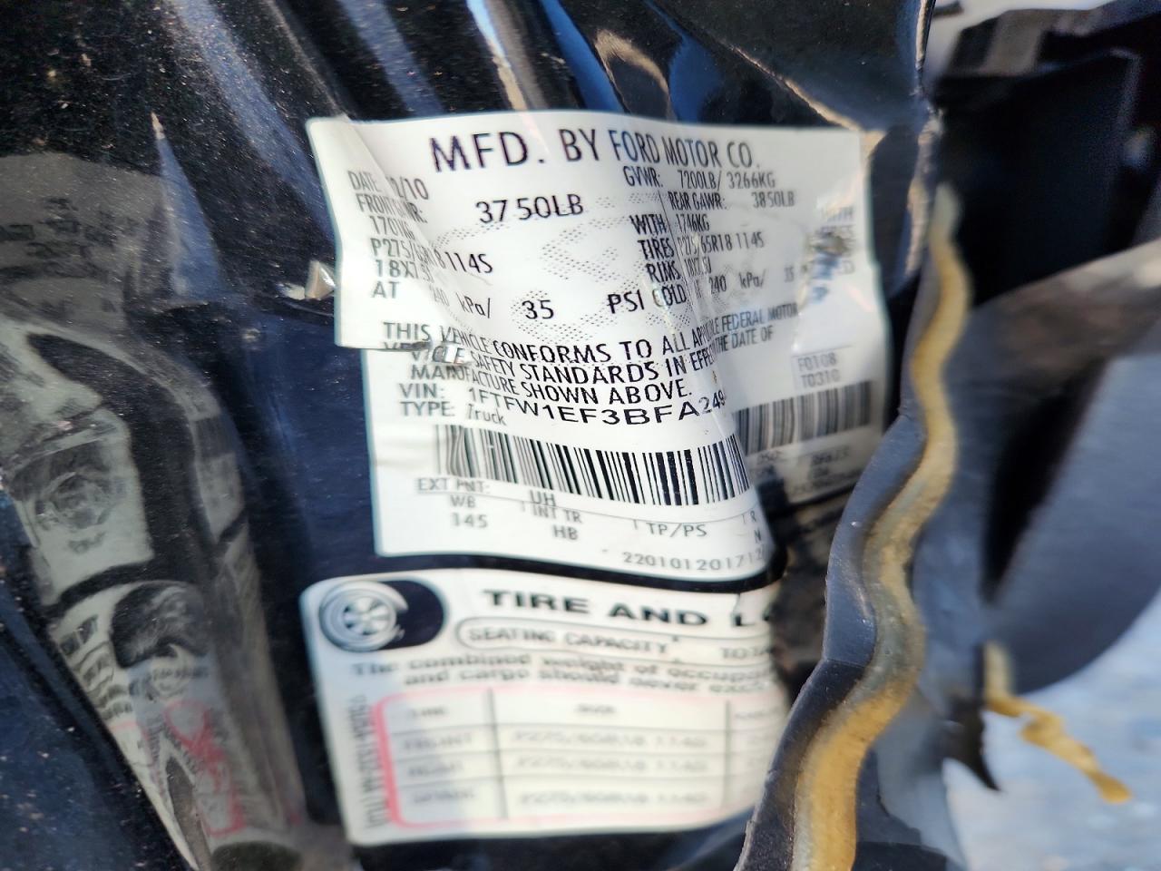 2011 Ford F150 Supercrew Black vin: 1FTFW1EF3BFA24949