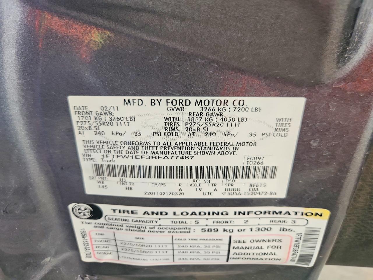 2011 Ford F150 Supercrew Gray vin: 1FTFW1EF3BFA77487
