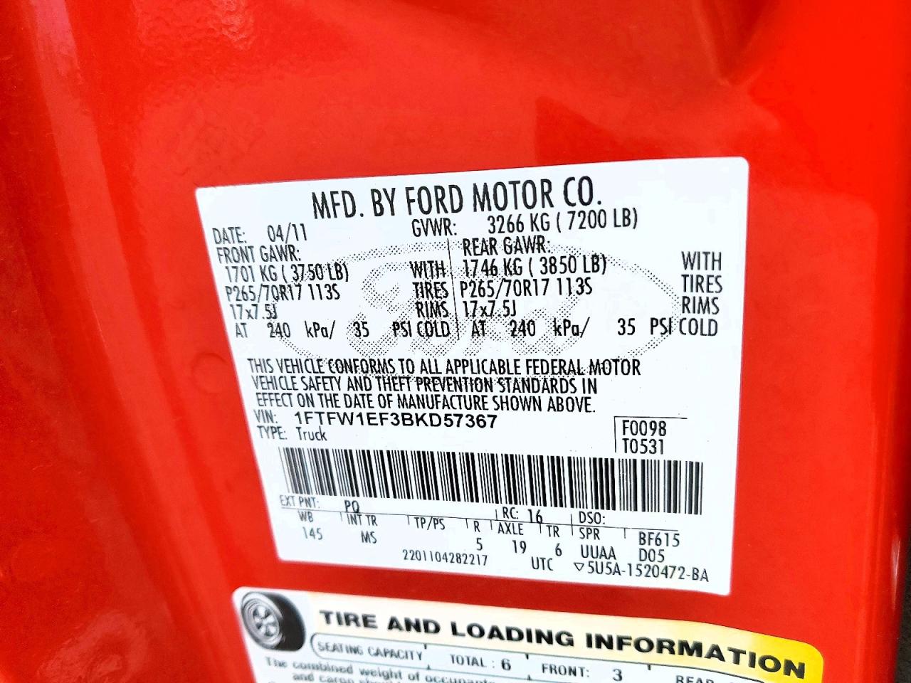 2011 Ford F150 Supercrew Red vin: 1FTFW1EF3BKD57367