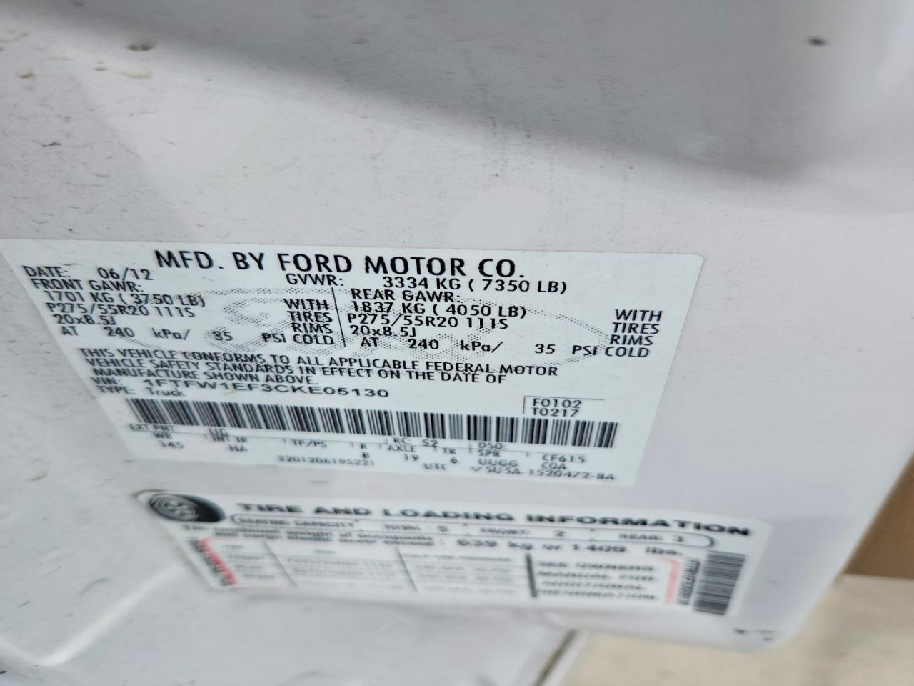 2012 Ford F150 Supercrew Белый vin: 1FTFW1EF3CKE05130