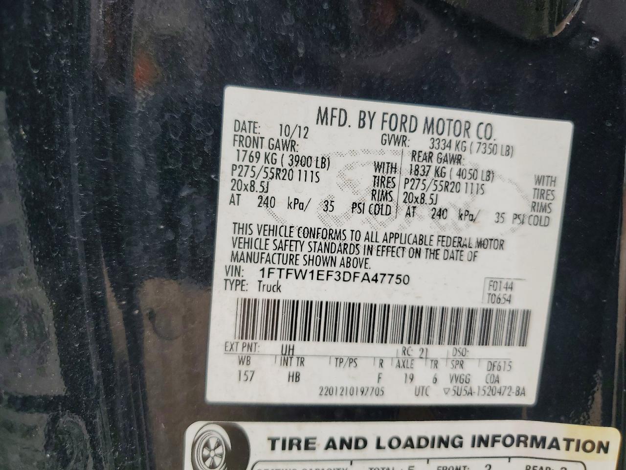 2013 Ford F150 Supercrew Black vin: 1FTFW1EF3DFA47750