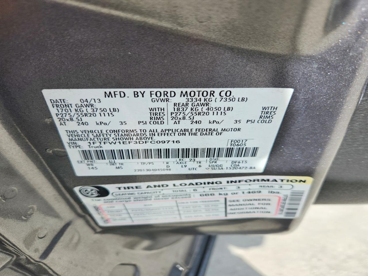 2013 Ford F150 Supercrew Gray vin: 1FTFW1EF3DFC09716